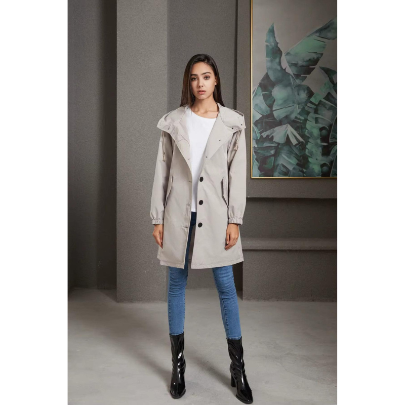 Damen Wasserfester Regen-Trenchcoat mit Kapuze