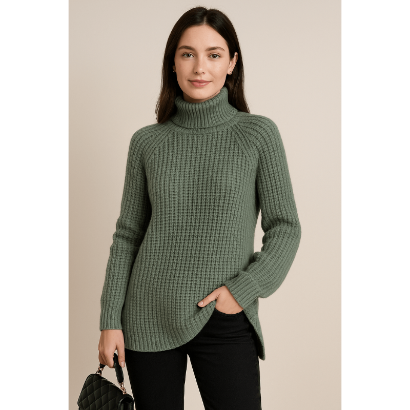 Elsie Rippstrickpullover – Damenpullover mit Hohem Kragen und Seitenschlitzen