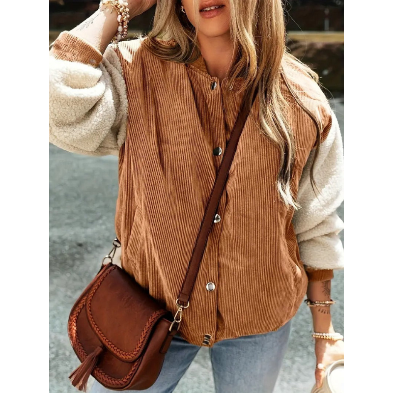 Rosa – Damen Bomberjacke mit Ripp-Details und Druckknopfverschluss