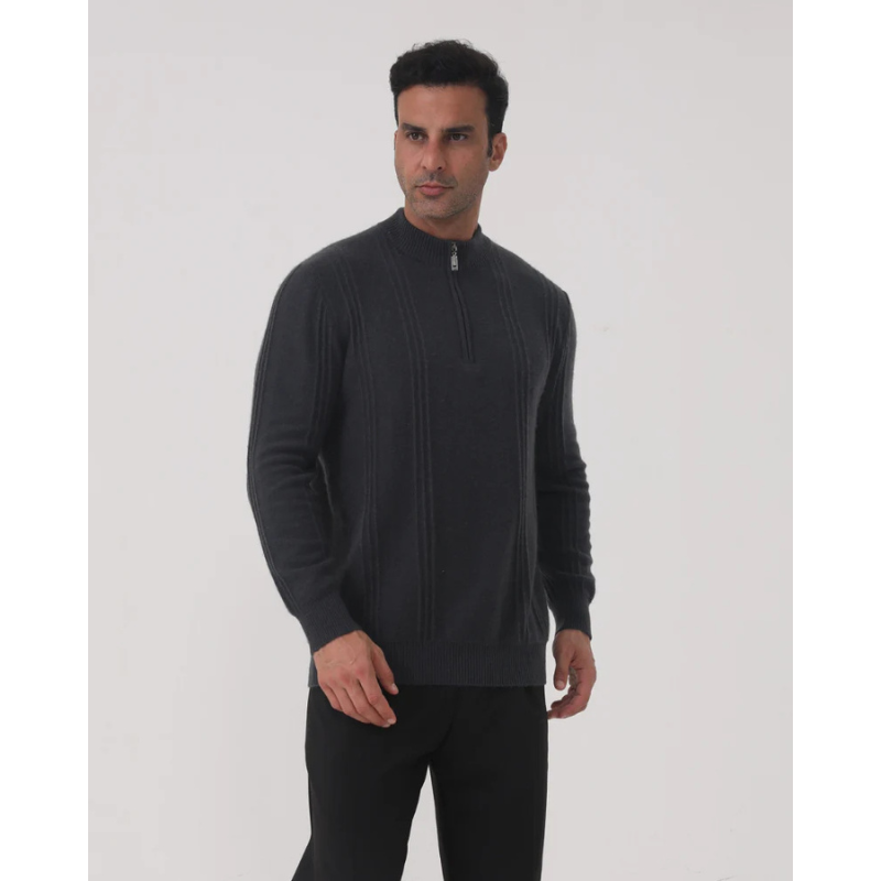 100% Kaschmir Gerippter Half-Zip Pullover