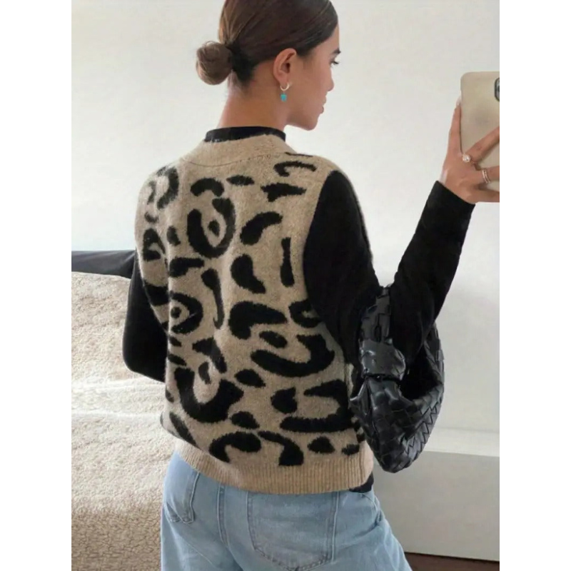 Ärmellose Damenweste mit Leopardenmuster und V-Ausschnitt