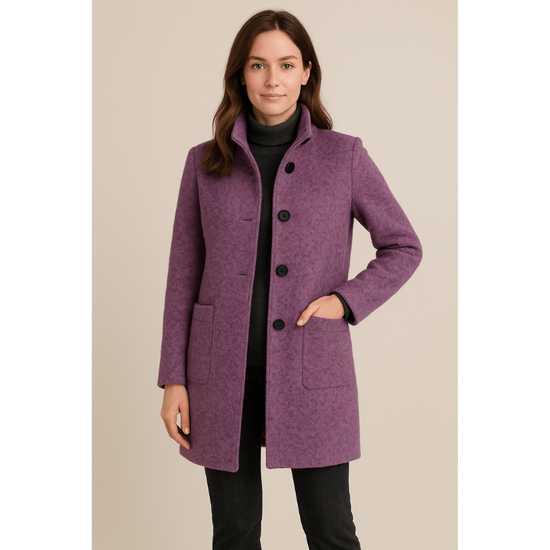 Verona Damenmantel aus Wollmischung mit Hohem Kragen und Taschen