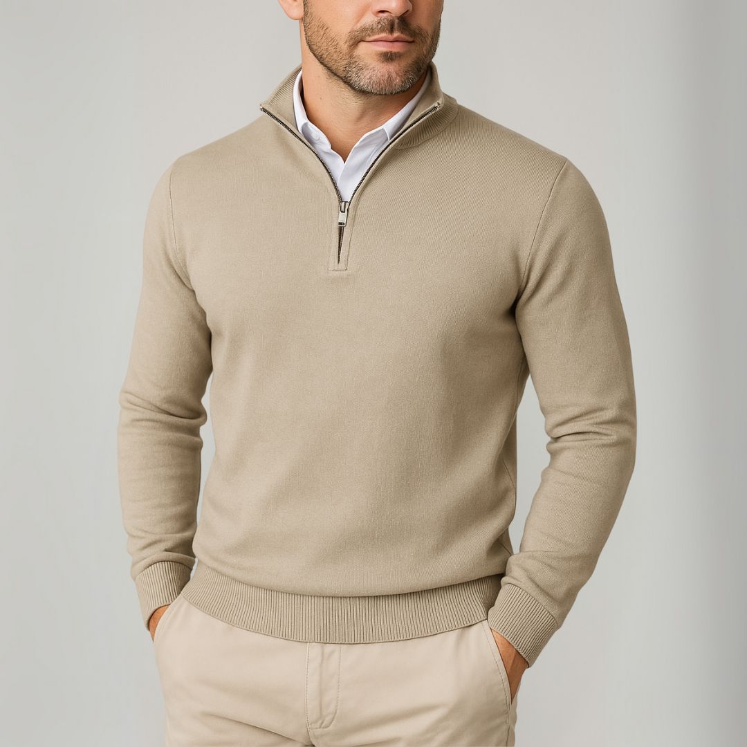 Herren Slim Fit Baumwoll Quarter-Zip Pullover