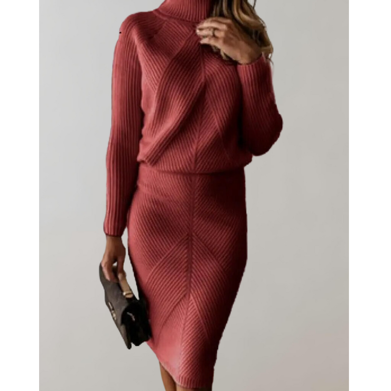 Elegantes Damen-Zweiteiliges Set – Rollkragenpullover und Schmaler Rock