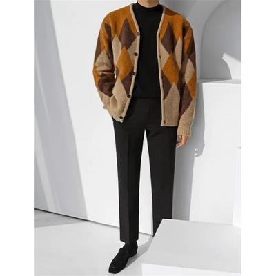 Herren Strickweste mit V-Ausschnitt und Diamantmuster