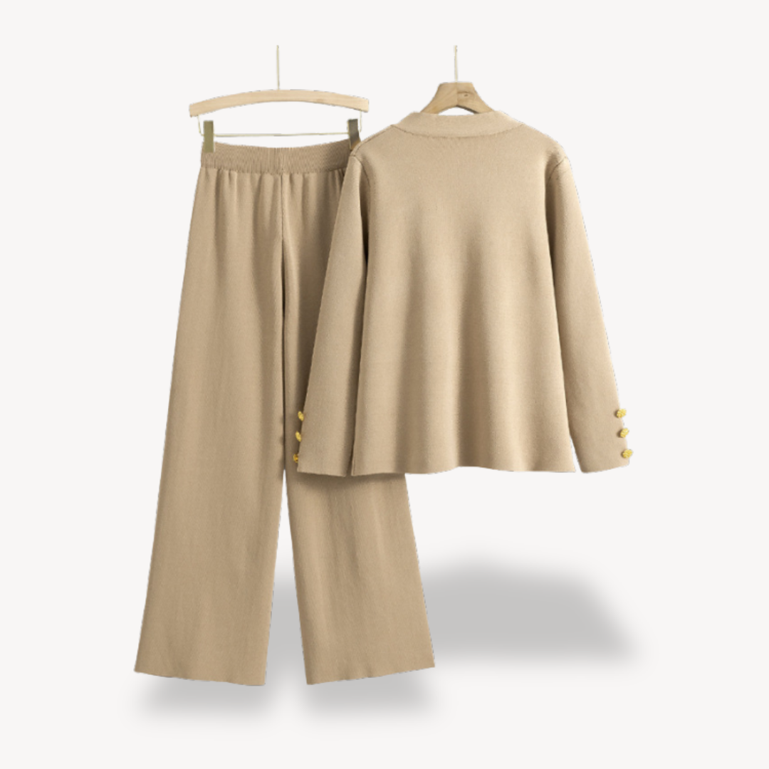 Zweiteiliges Damen Strickset – Cardigan und Weite Hose
