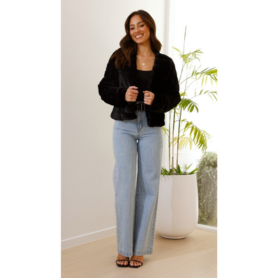 Chic Moderne Damenjacke aus Kunstfell – Luxuriöser Cropped-Stil