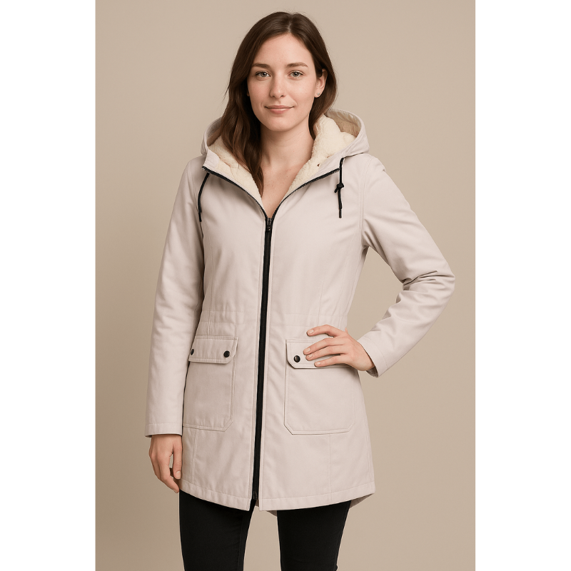 Amaya Wasserdichter Trenchcoat – Damenjacke mit Fleece-Futter und abnehmbarer Kapuze