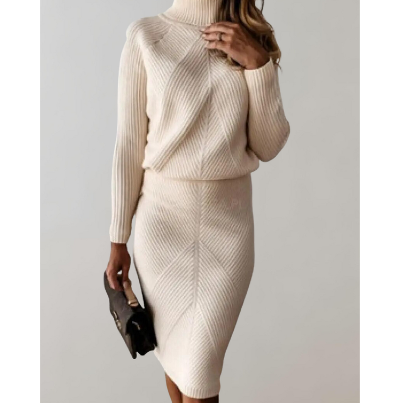 Elegantes Damen-Zweiteiliges Set – Rollkragenpullover und Schmaler Rock