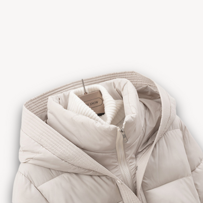 Damen Winterjacke mit Kapuze und Gürtel – Leicht und Warm, Wattiert
