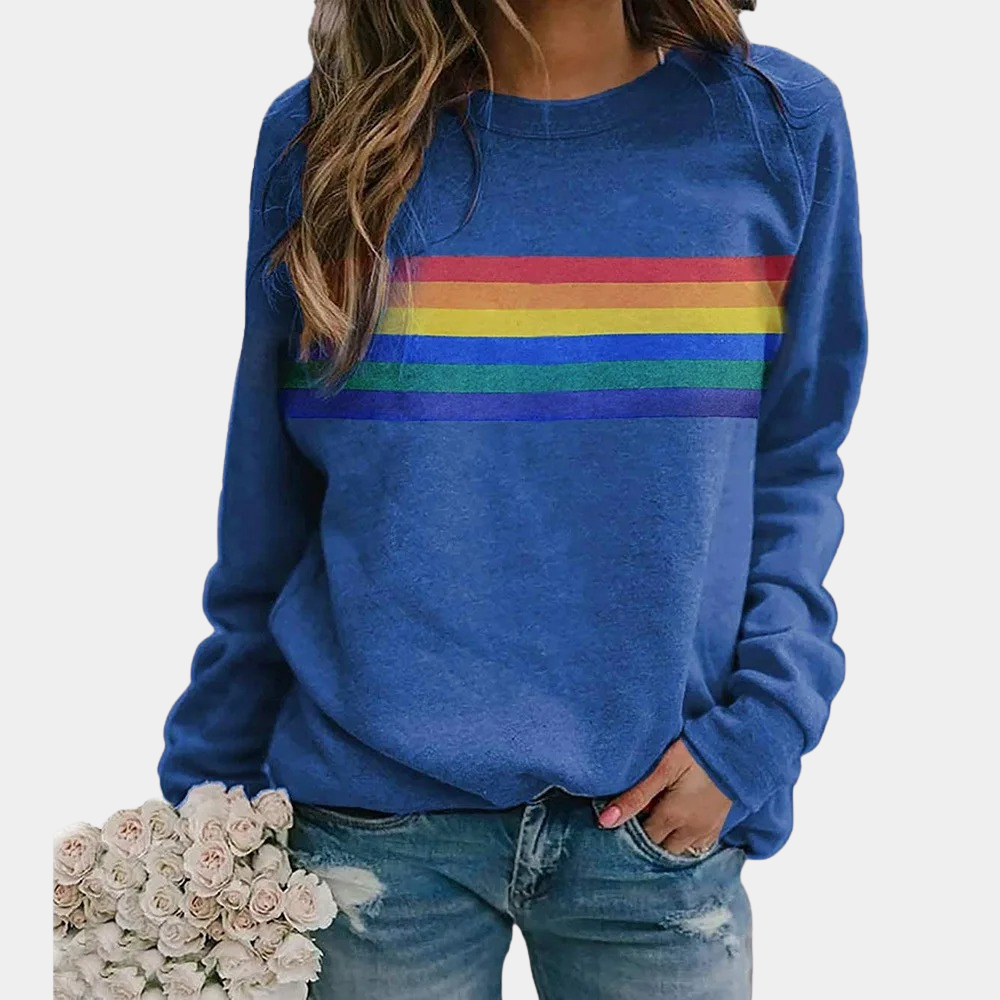 Damen Sweatshirt mit Regenbogenstreifen – Bequemlichkeit trifft auf Farbe