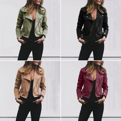 Damen Lederjacke mit asymmetrischem Reißverschluss und Reverskragen – Elegant & Trendy