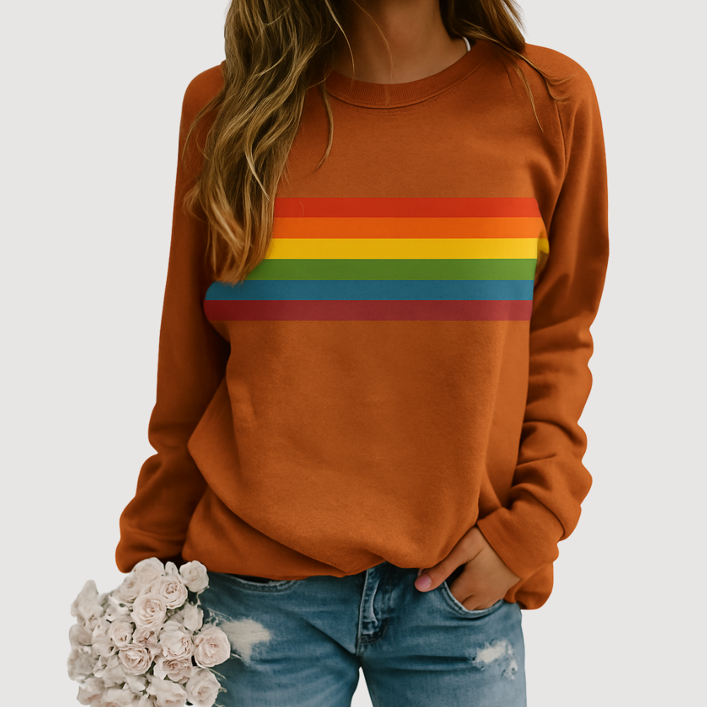 Damen Sweatshirt mit Regenbogenstreifen – Bequemlichkeit trifft auf Farbe