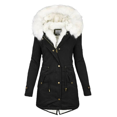 LOUISE – Lange Damen Winterjacke mit Kapuze