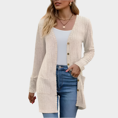 Langärmeliger Strick-Ripp-Cardigan mit Knopfdetails