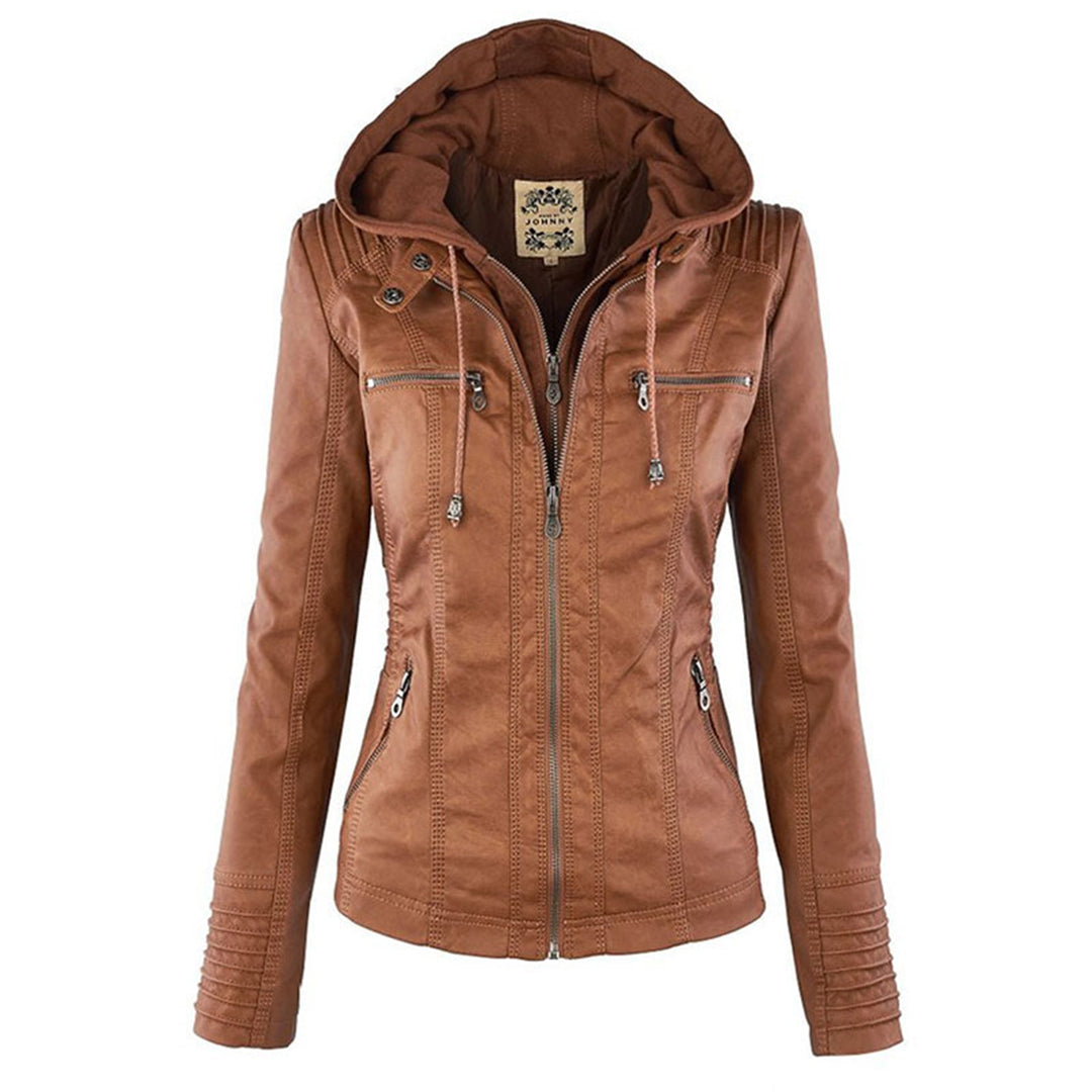 Stilvolle und Zeitlose Damen Lederjacke mit Kapuze