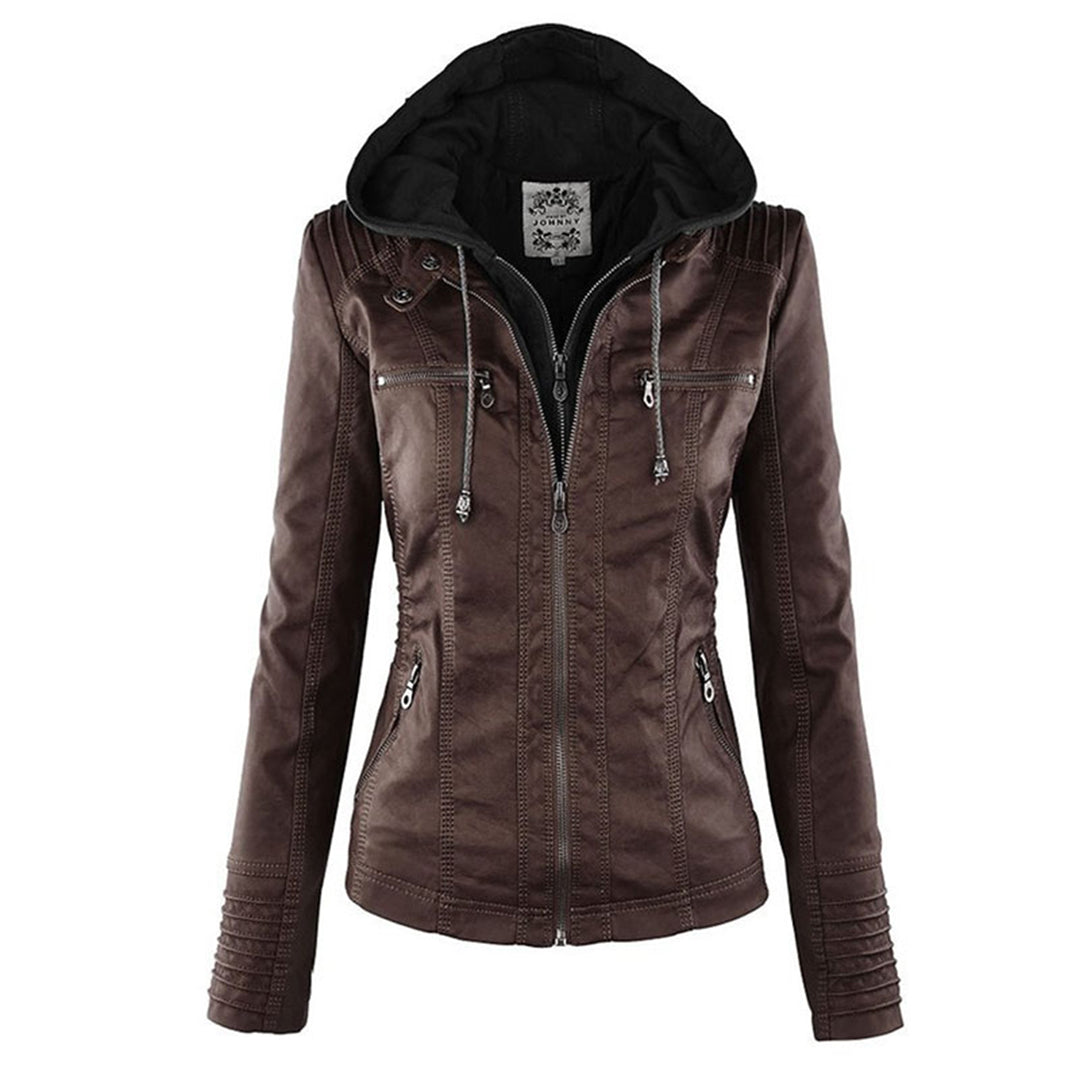Stilvolle und Zeitlose Damen Lederjacke mit Kapuze