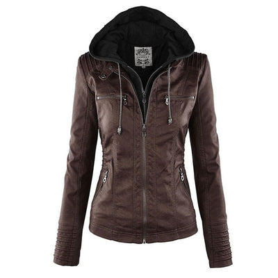 Stilvolle und Zeitlose Damen Lederjacke mit Kapuze