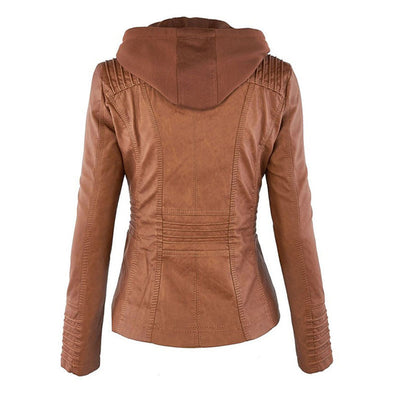 Stilvolle und Zeitlose Damen Lederjacke mit Kapuze
