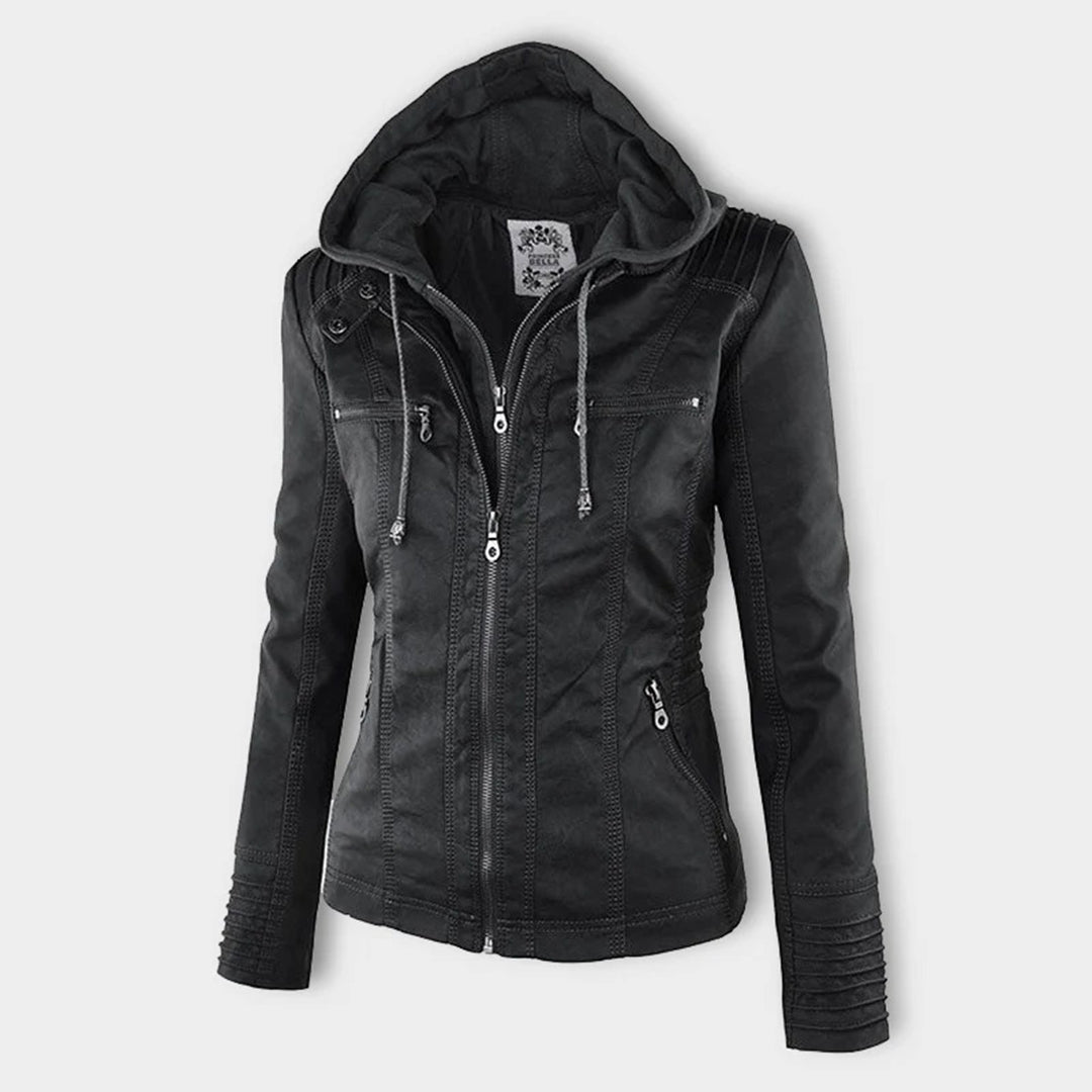 Stilvolle und Zeitlose Damen Lederjacke mit Kapuze