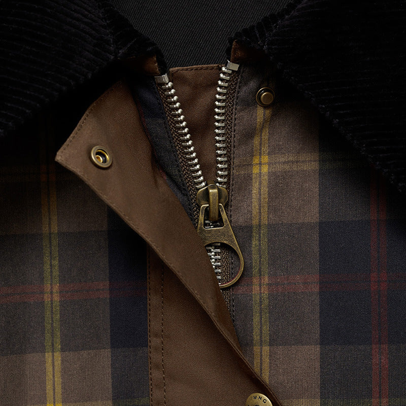 Elora Karierte Damenjacke mit Kuscheligem Pelzkragen