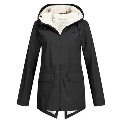 Damen Wasserabweisender Trenchcoat mit Kapuze und Fleece-Innenfutter
