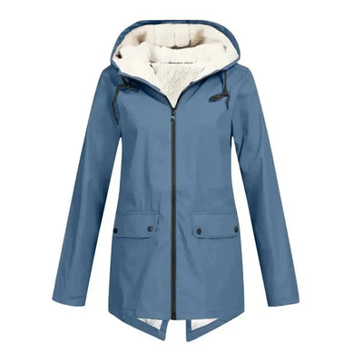 Damen Wasserabweisender Trenchcoat mit Kapuze und Fleece-Innenfutter