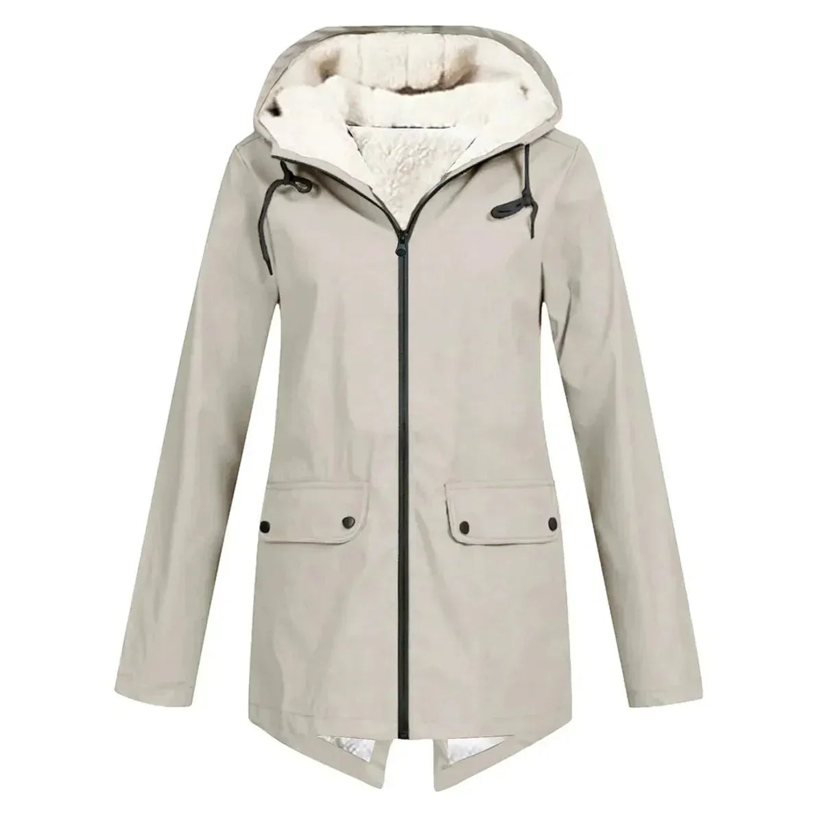 Damen Wasserabweisender Trenchcoat mit Kapuze und Fleece-Innenfutter