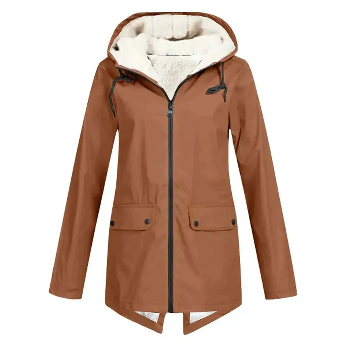 Damen Wasserabweisender Trenchcoat mit Kapuze und Fleece-Innenfutter