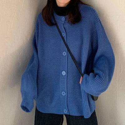 Damen Oversized Strickweste – Blaue Weste mit Ballonärmeln