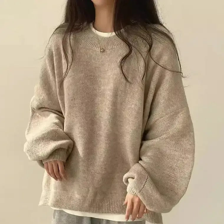 Übergroßer Strickpullover mit Rundhalsausschnitt und Ballonärmeln – Damen