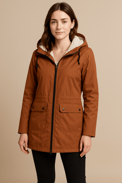 Amaya Wasserdichter Trenchcoat – Damenjacke mit Fleece-Futter und abnehmbarer Kapuze