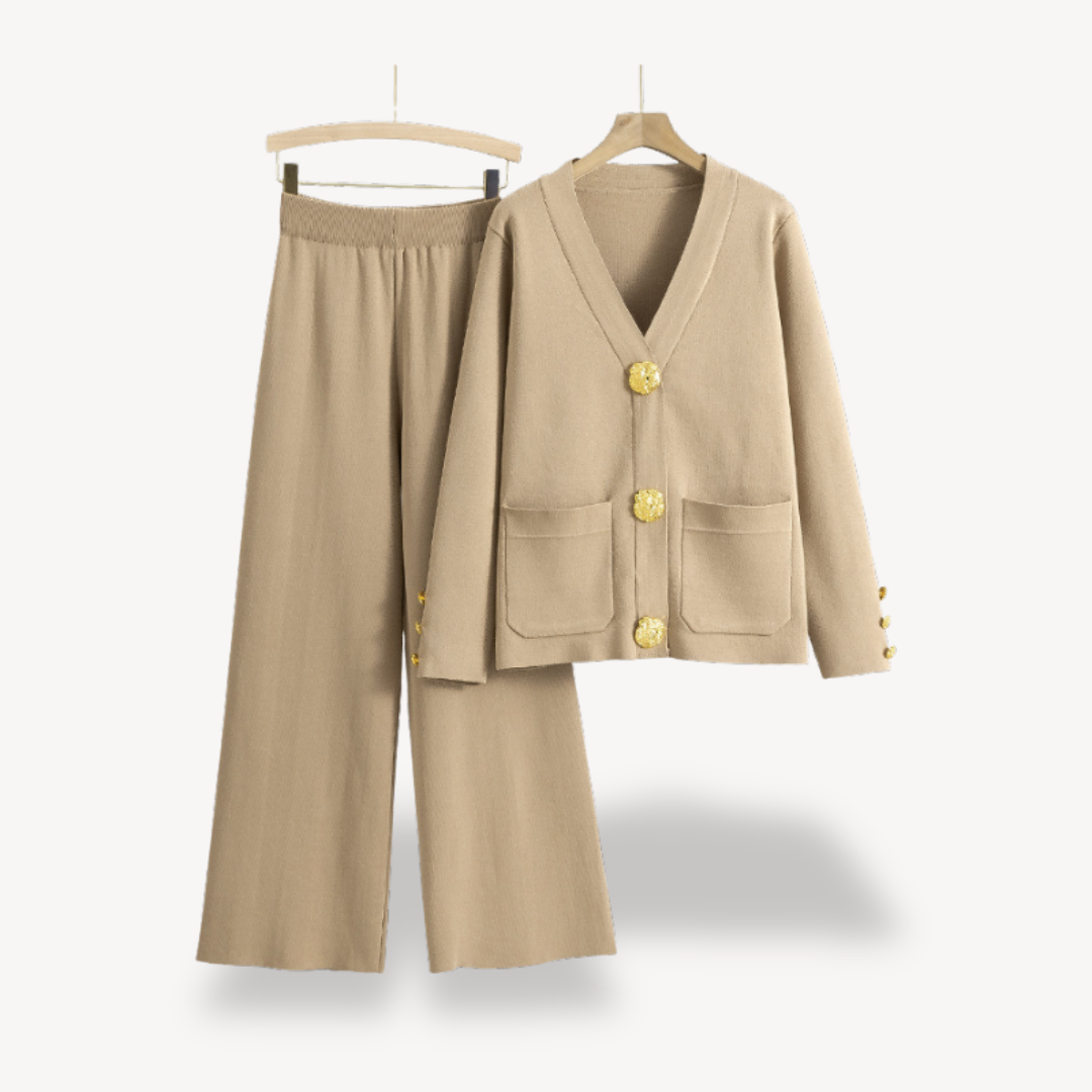 Zweiteiliges Damen Strickset – Cardigan und Weite Hose