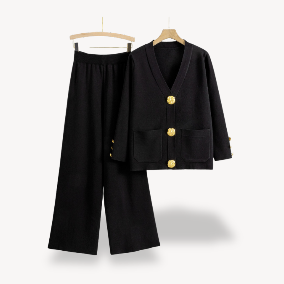 Zweiteiliges Damen Strickset – Cardigan und Weite Hose