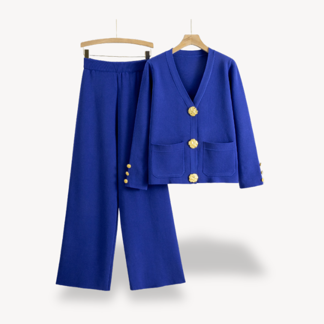 Zweiteiliges Damen Strickset – Cardigan und Weite Hose