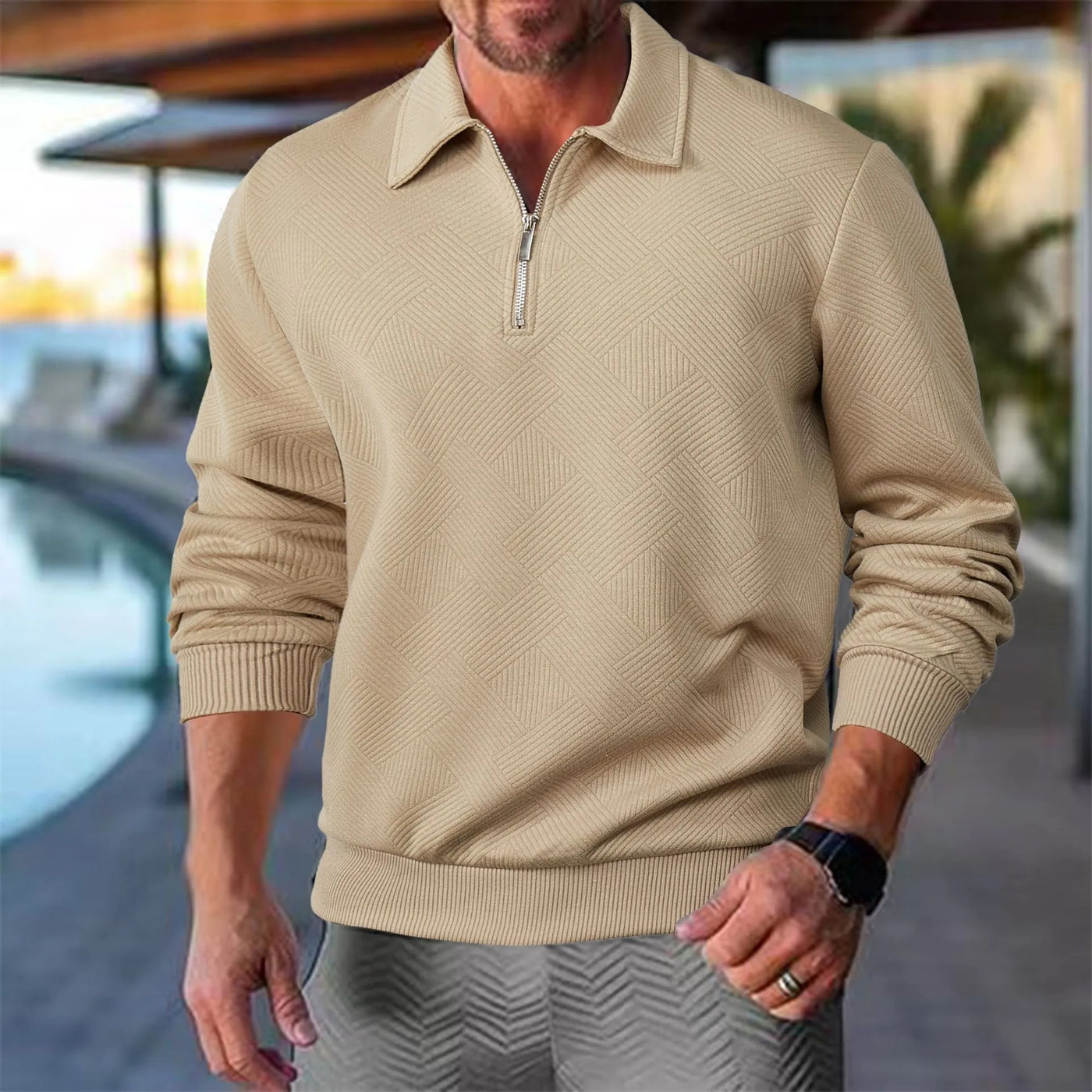 Luxuriöser Quarter-Zip Pullover mit Geometrischem Muster – Herren