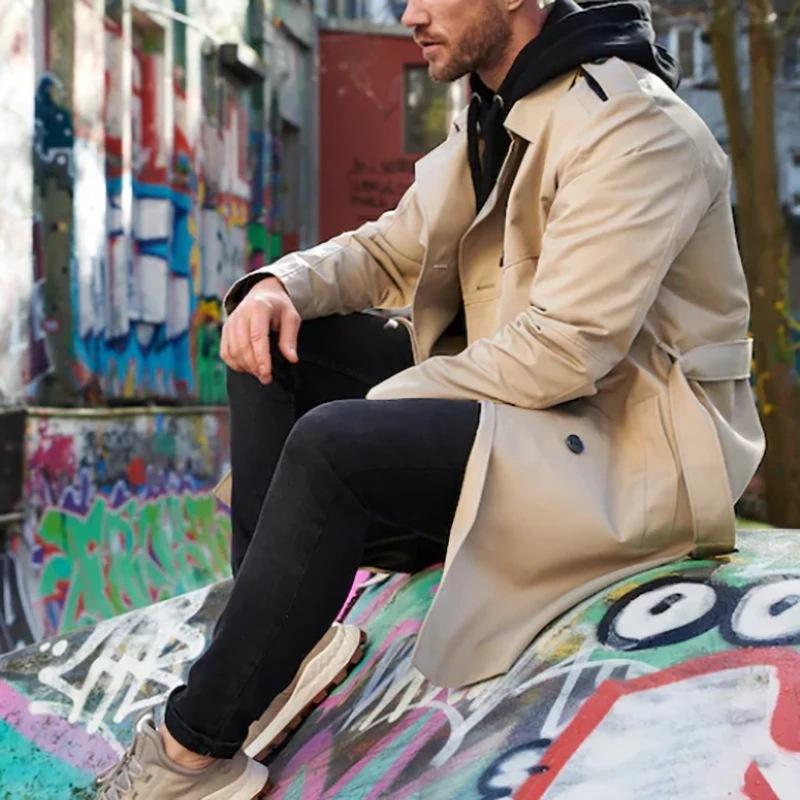 Herren Trenchcoat – Klassisch mit Reverskragen und Taillengürtel