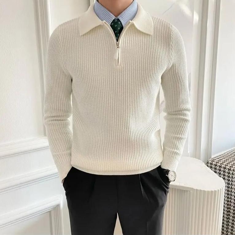 V-Kragen Halbzip Pullover – Elegante Herrenbekleidung