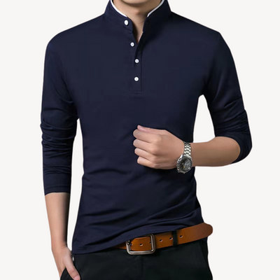 Herren Slim Fit Baumwollhemd mit Stehkragen