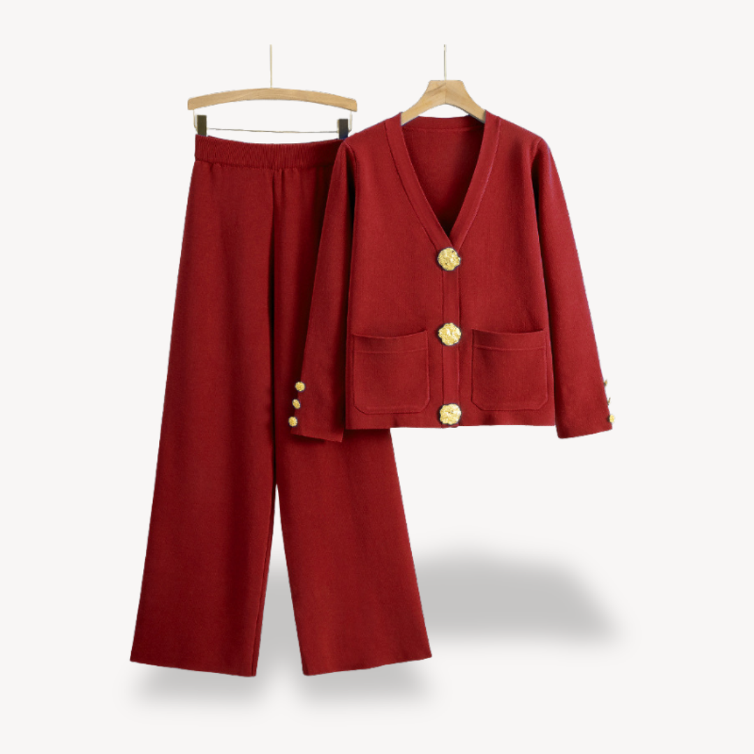 Zweiteiliges Damen Strickset – Cardigan und Weite Hose